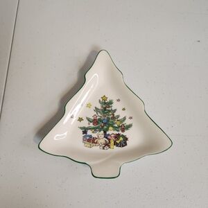 Vintage Nikko Japan Christmas Tree Small Candy Tray Serving Dish Traditional 90s